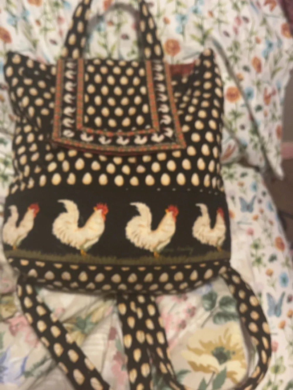 Vera Bradley Black and Cream Rooster Print Tote
